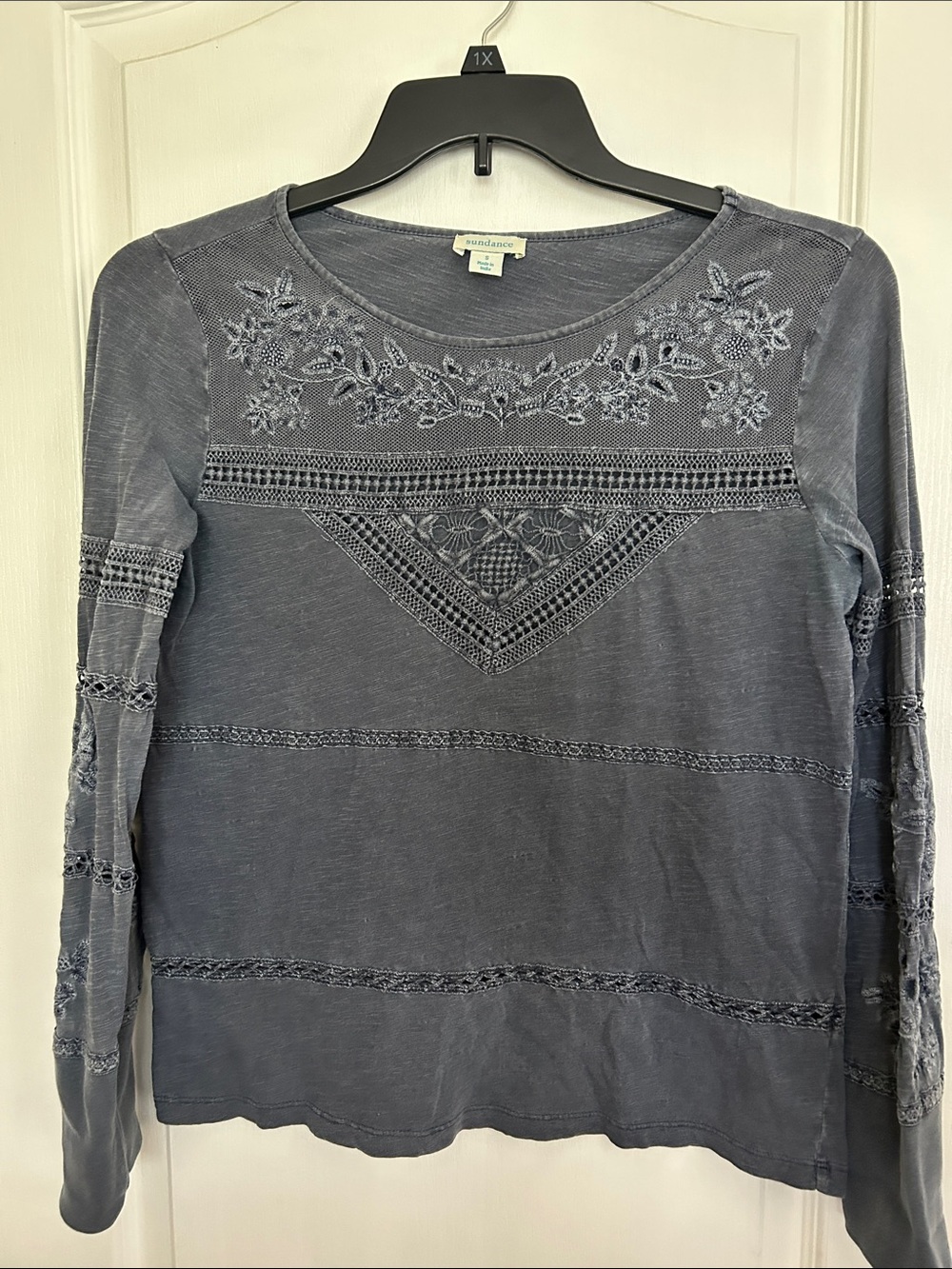 Sundance Embroidered Long-Sleeve Tee — Slate. 19 PTP